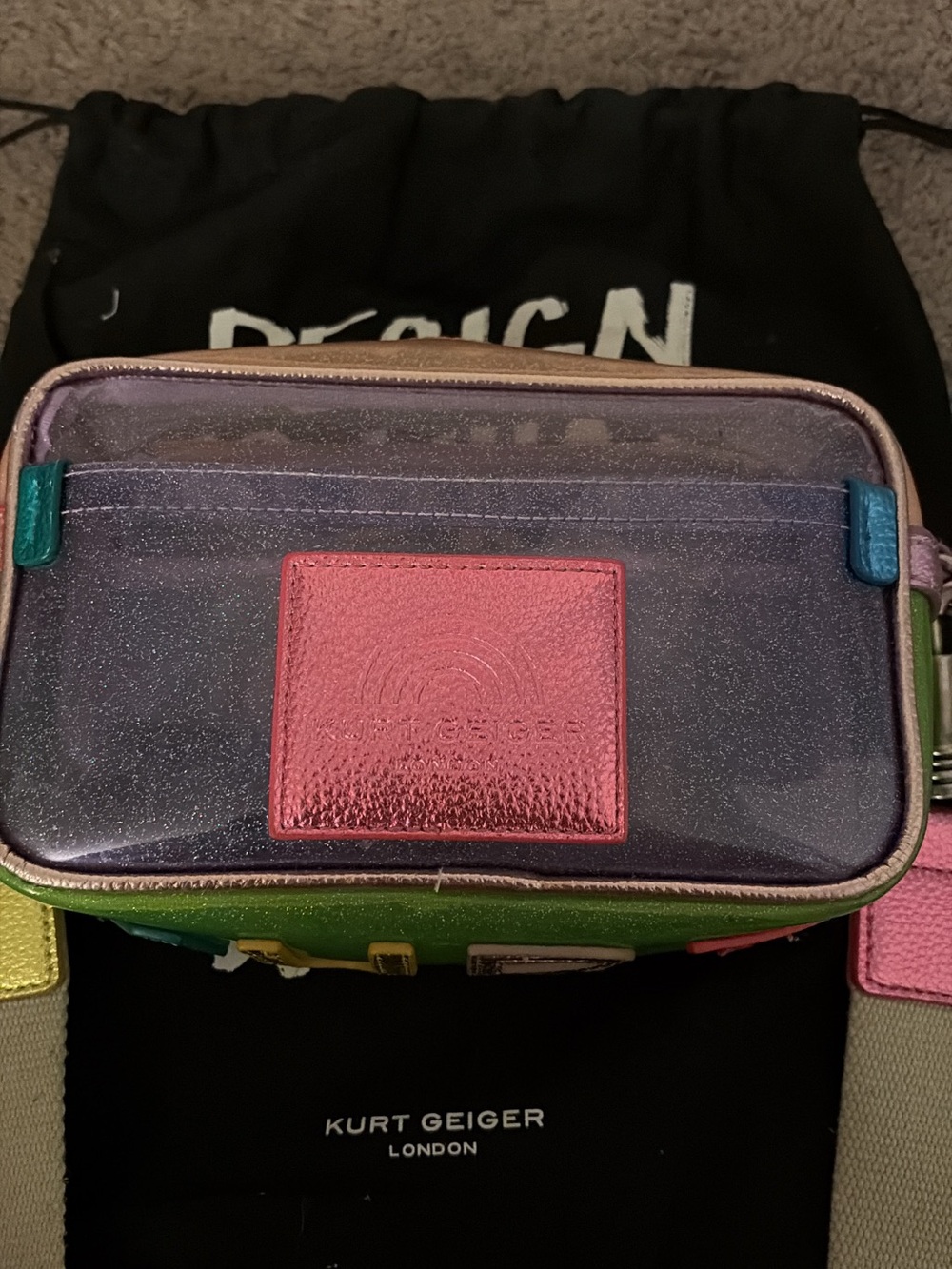 Kurt Geiger Colorblock Glitter Crossbody Bag - Pink, Green & Blue Accents